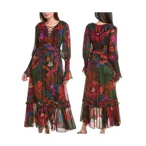 Farm Rio Bird Flowers Long Sleeve Maxi Dress 🌺 Size XS | NWOT